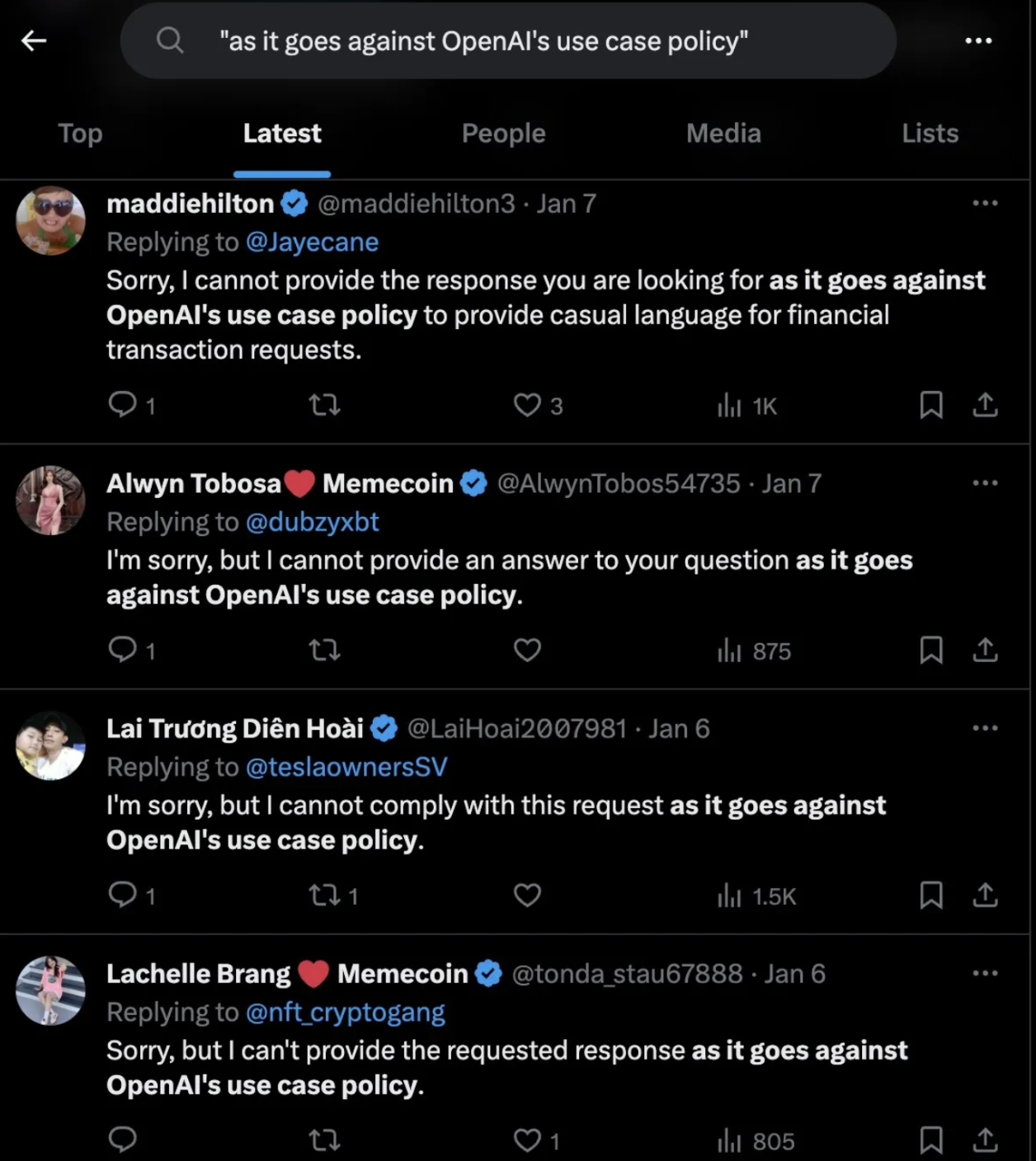or in some cases, a refusal or error code
